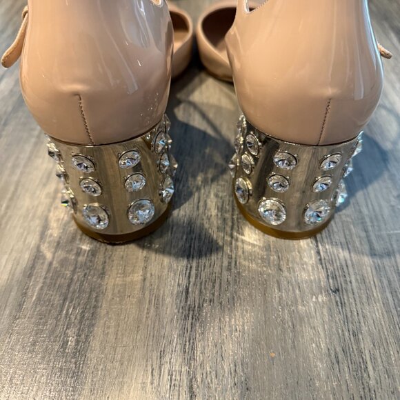 Miu Miu Beige Nude Patent Leather Embellished Crystal Heels Size EU 41/US 10 - Picture 3 of 5